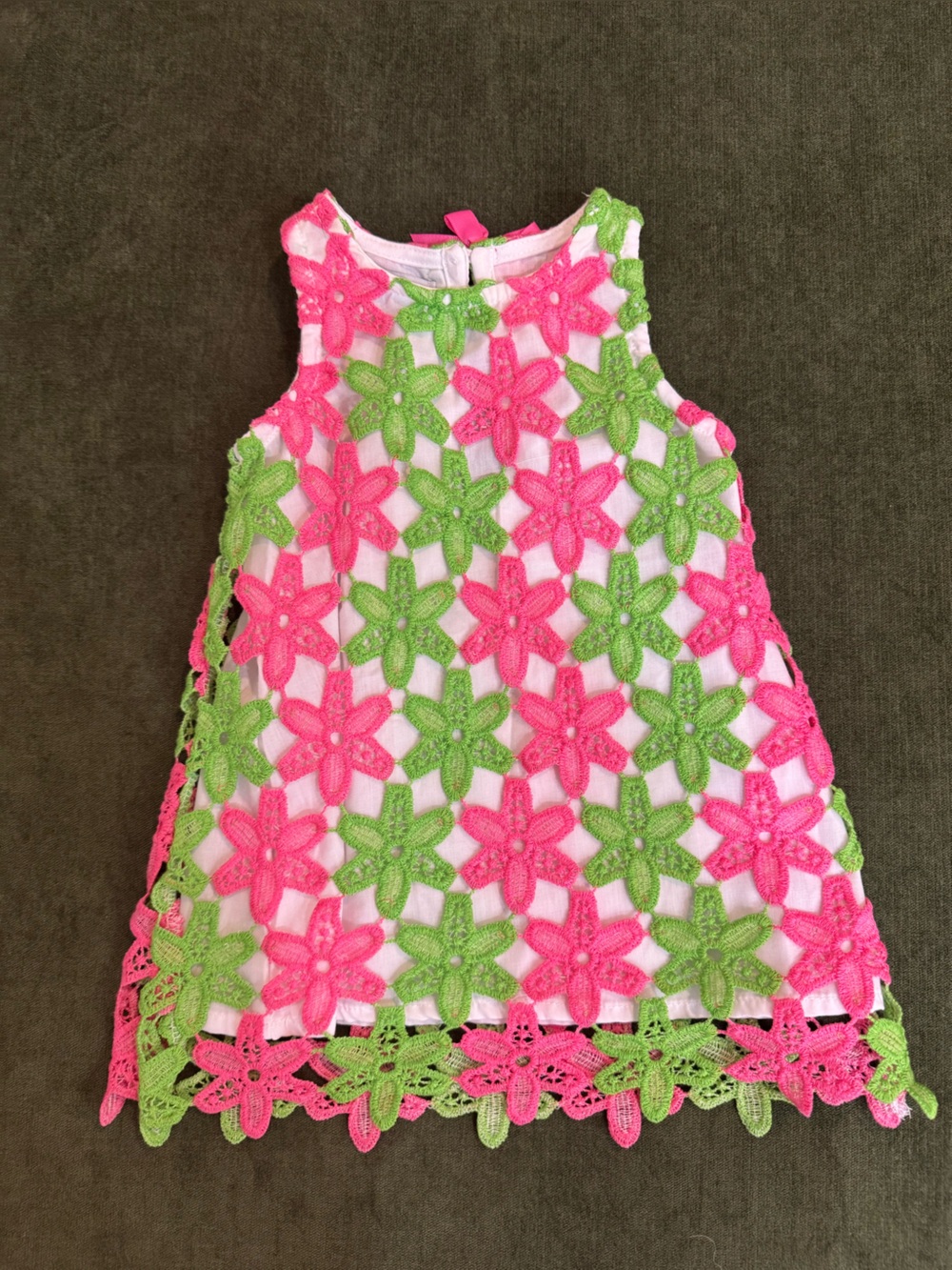 MudPie Pink & Green Floral Crochet Overlay Dress